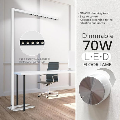 STERREN 77" LED Floor Lamp for Office, 7350LM Dimmable Eye-Care Standing Piano Lamp,70W Tall Reading Light, 4000K Bright Lighting for Living Room - White
