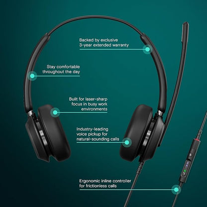 EPOS IMPACT 760T Dual-Sided Wired Headset for PC with Noise-Canceling Mic, Microsoft Teams Certified USB C and USB A, In-Line Controls, Super Wideband Audio, Comfortable for Office Calls & Remote Work