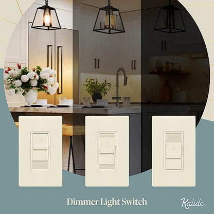 TOPGREENER Digital Dimmer Light Switch for 200W Dimmable LED/CFL Lights, Single Pole Led Slide Dimmer Switch, Neutral Wire Not Required, UL Listed, TGDS1-LA, Light Almond,1 Pack