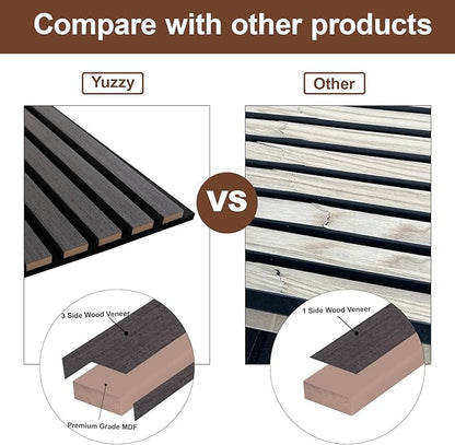 Yuzzy Wood Panels for Wall and Ceiling - 108 x 11 Inch Wood Slat Acoustic Panels 2 PCS - Modern Sound Absorbing Wall Panels for Interior Wall Decor for Home, Office, Studio - Rustic Black Oak