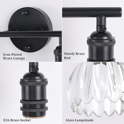 Shenmoyl Bathroom Light Fixtures, 2-Light Black Vanity Wall Light Over Mirror with Clear Tulip Glass Shade for Bedroom Living Room (Bulb Not Included)