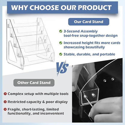 CELSOL 2 Pack Upgraded 5 Tier Acrylic Card Display Stand, Clear Display for Greeting Cards, Sports Cards, Postcards, Stickers & Brochures, Easy Snap-On, Increased Height & Thickness for Better Presentation