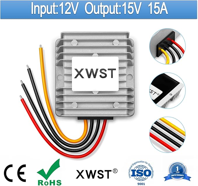 DC DC 12V to 15V 15A Step-up Module,Boost Converter 9V-13V to 15V Voltage Regulator,Waterproof Power Adapt 225W 15V Volt Transformer Module(12V to 15V 15A)