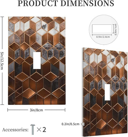 Bvtewkhz Brown Abstract Luxury Modern Geometric Cubic Marble 1 Gang Single Toggle Decorative Light Switch Covers Electrical Faceplate Switch Plates for Bathroom Kitchen Home