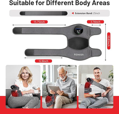 Red Light Therapy Knee Brace &Vibration Knee Massage, 660nm & 850nm Rechargeable Near Infrared Light Therapy Device for Knee/Elbow/Shoulder for Cordless Use, Gray.