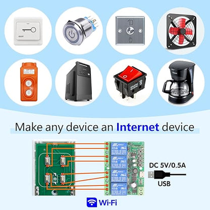 DieseRC 4 Channels WiFi Smart Switch with Bluetooth Transmitter, DC 5V 12V 24V 36V Passive Output Relay Module Ewelink APP WiFi Control Compatible with Alexa/Google Home, Inching/Self-Locking Switch