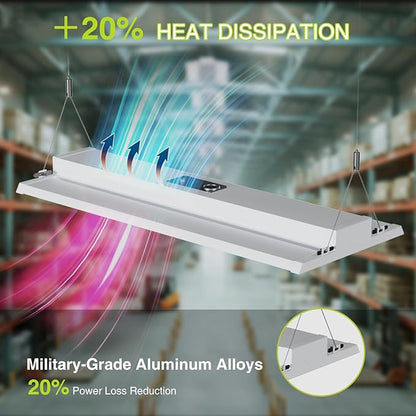 LED Linear High Bay Shop Light 210W, Larger Central Lighting Area, 31500LM, 120-277V, 0-10V, 5000K, Commercial Linear High Bay Led Shop Lights for Warehouse Industrial Garage Workshops, 4 Pack, UL