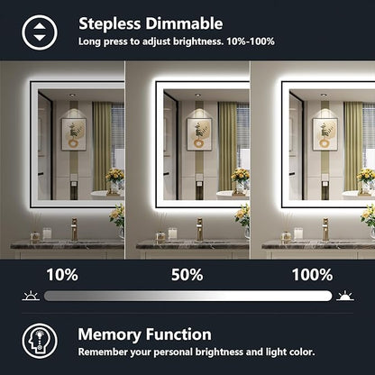 YEELAIT 44x36 Inch LED Bathroom Mirror with Lights (Front Lit and Backlit) Black Framed Lighted Vanity Mirror for Bathroom Wall Dimmable Anti-Fog Memory Tempered Glass Horizontal/Vertical