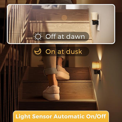 L LOHAS LED Night Lights Plug into Wall, 2 Pack Linen Fabric Cylinder Decor Night Light, Dusk to Dawn Sensor Vintage Nightlight, 0-100LM Dimmable, for Bedroom Living Room Hallway