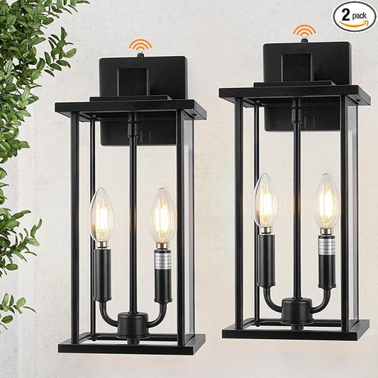SIAFAVOI 16" Large Dusk to Dawn Outdoo Wall Light Fixtures, Black 2-Pack Exterior Front Porch Light, 2-Light Outdoor Wall Sconce for Outside Patio, Waterproof Exterior Wall Lamp Lighting