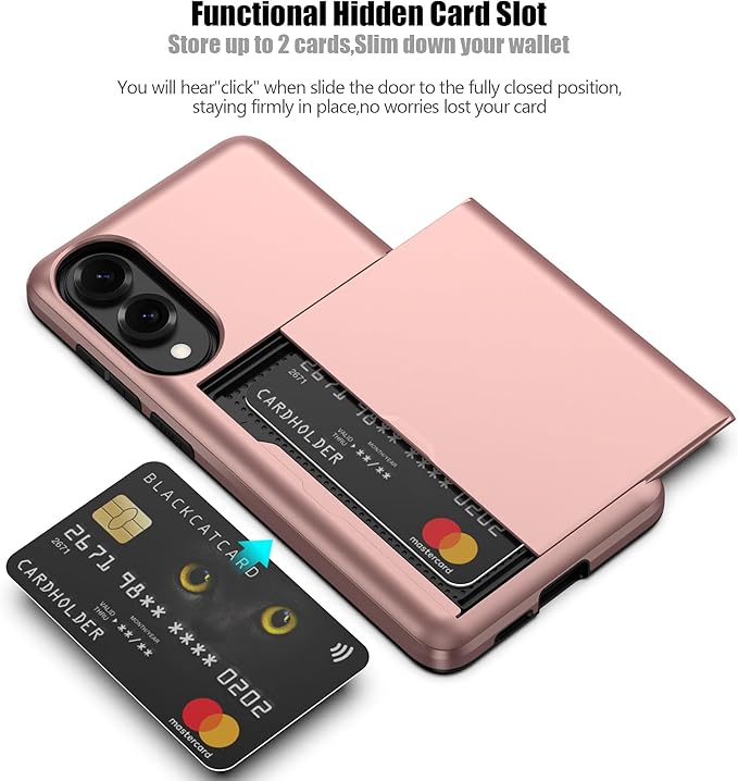 Nvollnoe for Samsung Galaxy S25 Edge Case with Card Holder Dual Layer Heavy Duty Protective Case Hidden Card Slot Slim Wallet Cover for Samsung S25 Edge 6.7''(Rose Gold)