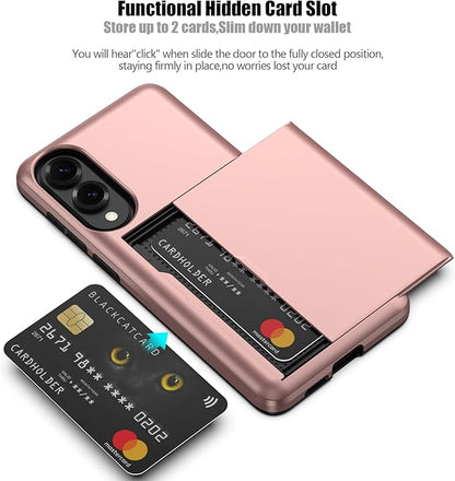 Nvollnoe for Samsung Galaxy S25 Edge Case with Card Holder Dual Layer Heavy Duty Protective Case Hidden Card Slot Slim Wallet Cover for Samsung S25 Edge 6.7''(Rose Gold)