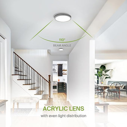 ASD LED 7" Round Flush Mount Ceiling Light Fixture, Low Profile Surface Lighting | 5CCT, Dimmable, Ultra-Thin, ETL Listed | 15W 1260LM 2700-6000K 120V | Kitchen, Bedroom, Hallway Lamp | Nickel