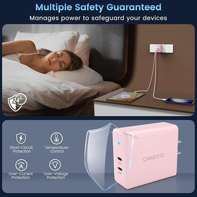 2Port 45W Super Fast Charger Type C, 2Pack 45W USB-C Charger Fast Charging for Samsung Galaxy S24 Ultra/S24+/S24/S23 Ultra/S23+/S22/S20/Note10+ with 2X 6.6ft Type C Cord (Pink)