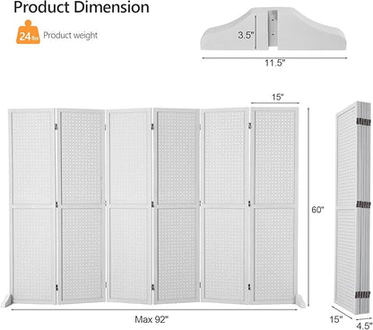 Bonnlo 4/6 Panel Pegboard Freestanding, 5 FT Portable Display Board Organizer for Craft Show Jewelry, Wooden Folding Privacy Screen Room Divider (White, 6 Panel with Base)
