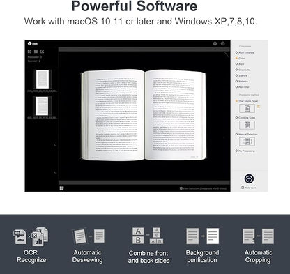 CZUR ET18 Pro Professional Document Scanner, 2nd Gen Auto-Flatten & Deskew Tech, 18MP HD Camera, Capture A3, 186 Languages OCR, Convert to PDF/Searchable PDF/Word/Tiff/Excel, Run On Windows & MacOS