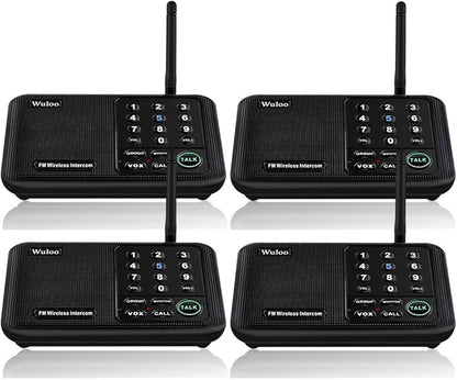 Wuloo Intercoms Wireless for Home 5280 Feet Range 10 Channel 3 Code, Wireless Intercom System for Home House Business Office, Room to Room Intercom, Home Communication System (4 Units Set, Black)