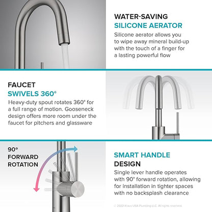 KRAUS Oletto Single Handle Kitchen Bar Faucet with QuickDock Top Mount Assembly in Brushed Brass, KPF-2600BB