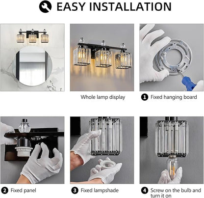 FDPBY Black Bathroom Vanity Lights Crystal Vanity Light Bathroom Lighting Fixtures 3 Light Modern Vanity Lighting Fixtures
