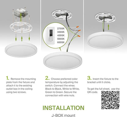 ASD LED 12" Round Flush Mount Ceiling Light Fixture, Low Profile Surface Lighting | 5CCT, Dimmable, Ultra-Thin, ETL Listed | 24W 2000LM 2700-6000K 100-277V | Kitchen, Bedroom, Hallway Lamp | White