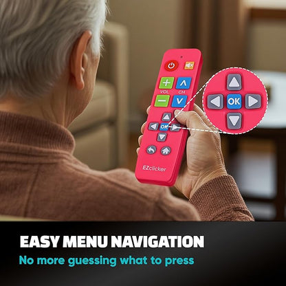 EZclicker Plus Big Button Universal TV Remote (Pink) Simple Easy to Use, Works with Major TV Brands (2xAAA Batteries Not Included)