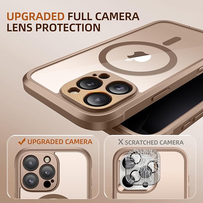 BERFY Magnetic for iPhone 16 Pro Case, Compatible with MagSafe, Built-in Privacy Screen Protector and Upgraded Camera Protection, Anti-Spy Full Body Shockproof Phone Case for 16 Pro 6.3", Desert Gold