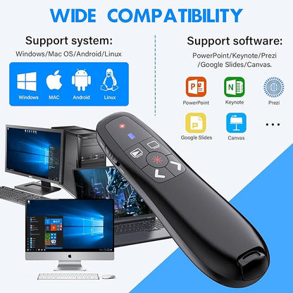 NinjaABXY Presentation Clicker with 2-in-1 USB Type C, Wireless Presenter Remote Clicker for PowerPoint Presentations, Pointer RF 2.4GHz USB PowerPoint Clicker Slide Advancer with Volume Control