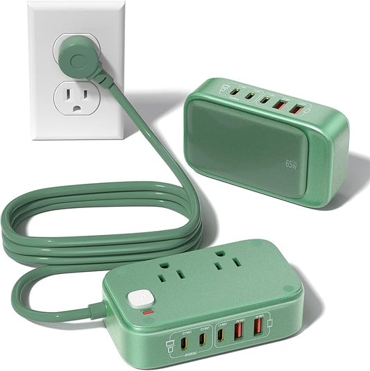 KWRNVO 7-IN-1 Power Strip, 85W PD USB C Power Strip, Desktop Charging Station Outlet Extender with 2 AC Outlets, 3 USB-C and 2 USB-A Ports for Laptop/Phone and More