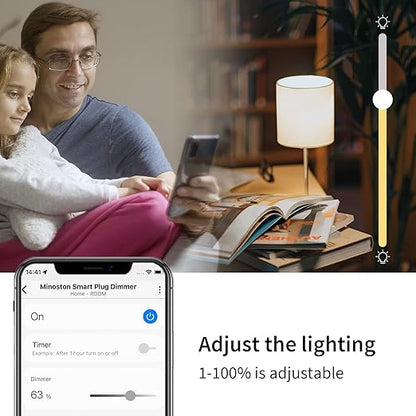Minoston 800 Series Z-Wave Plug Dimmer Smart Plug-in Outlet, Built-in Repeater Range Extender, Z-Wave Hub Required, Compatible with Alexa, SmartThings, Z-BOX, Home Assistant (MP31ZD)