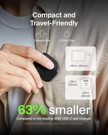 Belkin USB C Charger Block 45W - PD3.1 PPS Super Fast Charging - Samsung Galaxy S25, S24, S23, S22, Apple iPhone 16, iPhone 15/14/13 Plus, Pro, Pro Max, Google Pixel 9, Nintendo Switch, etc - Black