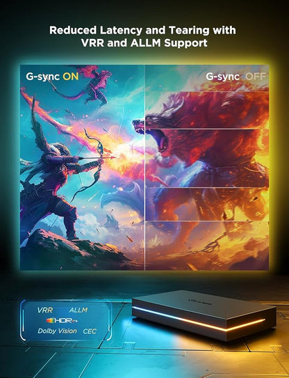 Govee HDMI 2.1 Sync Box 2, AI Sync Box with TV Backlight, Supports 8K@60Hz, 4K@144Hz, VRR and ALLM, Works with SmartThings, Matter and Alexa, RGBIC LED Light Strip for 55-65 inch TVs, 75 LEDs/m