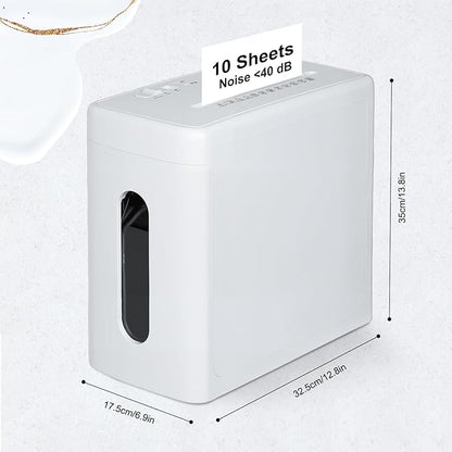 Low Noise 40dB Paper Shredder for Home, 10-Sheet Cross Cut, CD/Credit Card Shredder, 2.6 Gallons Wastebasket, P-4 High Security, White