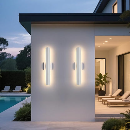 Tarentlight 2 Pack LED Outdoor Wall Lights Dimmable,20W 3000K,21.9" Modern Textured White Outdoor Wall Sconce, IP65 Waterproof, Linear Exterior Wall Light for Entrance, Hallway, Garage, Porch