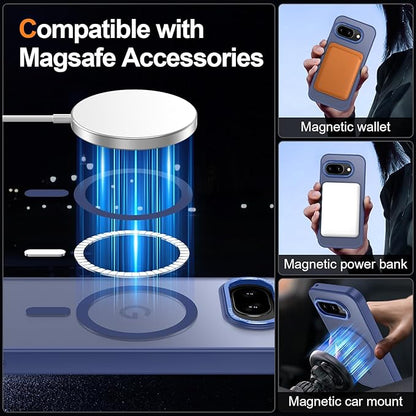 Magnetic for Google Pixel 9a Case, [Military Grade Drop Protection] [Compatible with MagSafe] Shockproof Slim Translucent Matte Anti-Slip for Women Girls Men Case, Blue