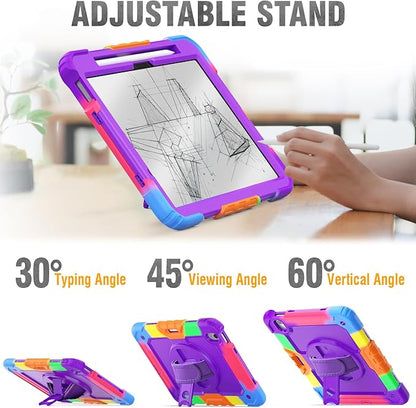 HXCASEAC Case for iPad Air 11 inch (2025 M3 / 2024 M2), Shockproof Design with Pencil Holder/Screen Protector/Rotating Hand Strap, Protective Cover for iPad Air 7th/6th Generation - Purple