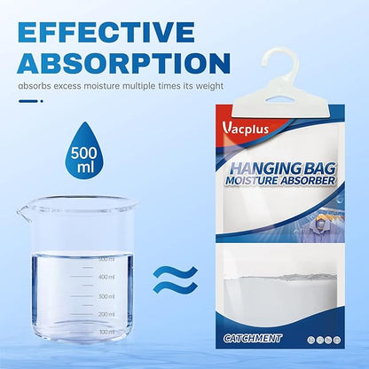 Vacplus Moisture Absorbers 30 Pack, Fragrance Free Hanging Humidity Packs with Sturdy Hook, Effective Closet Dehumidifier for Bathroom, Laundry Room, Basement, 9.8Oz