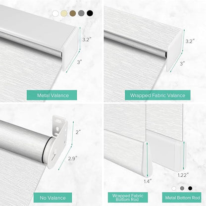 Kilonity Motorized Roller Shades, Light Filtering Remote Control Custom Window Shades Compatible with Alexa Google Assistant via RF Hub, Rechargeable Electric Blinds for Windows (Texture White)