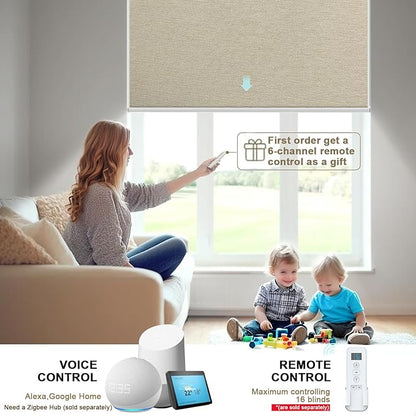 COOLWINDS Motorized Blinds with Remote Cordless Automatic Motorized Shades Custom Blinds for Windows Smart Curtains Compatible with Alexa Google Home(Blackout Sweet Latte,W26 x H72in)