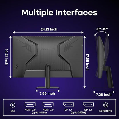 Amzfast 27 Inch Gaming Monitor 200Hz WQHD 2k 2560 x 1440p Monitor, Built-in Speakers, 1ms G-SYNC Compatible, HDR400,132% sRGB, VESA 100x100 Fast IPS Monitor with HDMI 2.0 x 2 & DP 1.4 x 2, AMZG27F5Q