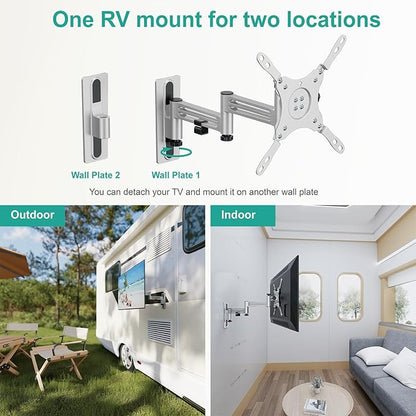 WALI RV TV Mount, Lockable TV Wall Mount for Camper Trailer Motor Home with Extra Wall Plate, Full Motion Anti-Vibration Arm for 13-43 inch LED, LCD Flat Screens and Monitors, up to 33lbs (1343LK-P)