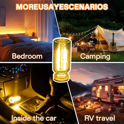 2PCS USB Lights, Retro Automotive Atmosphere Decor Lamp, Car Interior Touch Adjustment Lights, Mini Glass Bottle LED Bulb Night Light for Vehicle Bedroom Hallway, Camping, Holiday (Warm White)