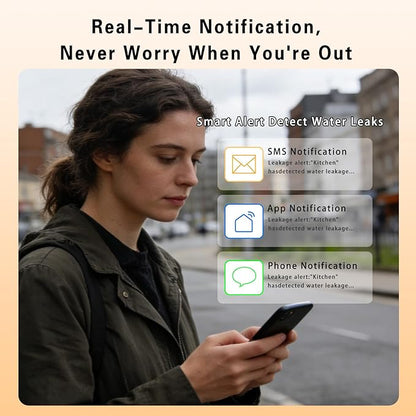 WiFi Water Leak Detectors for Home, Real-Time Mobile Alerts Smart Water Sensor Alarm (with Wire & Batteries)