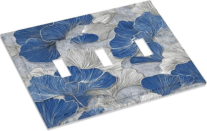 Bvtewkhz Abstract Blue Marble Plant Leaves 3 Gang Triple Toggle Decorative Light Switch Covers Electrical Faceplate Switch Plates for Bathroom Kitchen Home