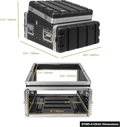 Sound Town Lightweight and Compact 4U ATA ABS Rack Case, with Slant Mixer Top, 21" Depth, 10U Top and 4U Side Spaces (STMR-A10X4U)