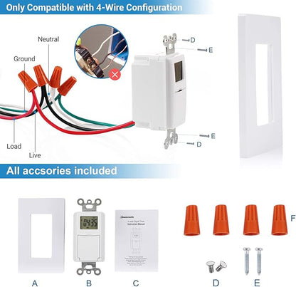 DEWENWILS Indoor in Wall Timer Switch for Light, Single-Pole,7 Day, 7 ON/Off Settings, DST RDM Mode, Programmable Digital Switch Timer for Lights, Fans, Motors, Neutral Wire Required, ETL Listed
