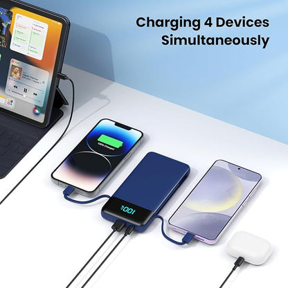 Portable Charger for iPhone with Built in Cables and Wall Plug,Upgraded 13800mAh Fast Charging USB C Power Bank,4 Outputs Travel Essential Battery Pack Compatible with iPhone 15/14/13/12,Samsung-Blue