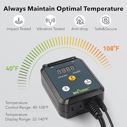 BN-LINK Digital Cooling Thermostat Controller, Temperature Controlled Outlet for Attic Fan, Exhaust Fan, Cooling Devices 40-108°F, 8.3A 1000W