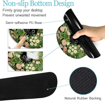 LIMKRIAN Cat Ergonomic Mouse Pad with Wrist Rest Desk Mat Set, Green Gaming Mouse Pad Wrist Support, Keyboard Mat Wrist Rest Cup Coaster Funny Office Decor