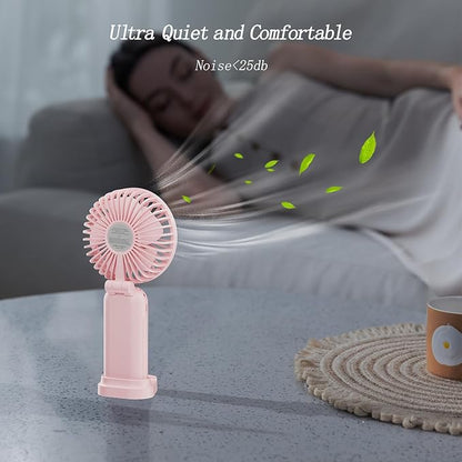 GOCKERA Portable Fan, 4200mAh Battery Operated Fan, 5 Speeds&Digital Display, Makeup Fans for Women with Base, 180°Foldable 3in1 Handheld/Neck/Desk Fan for Outdoor Indoor,Ultra Quiet (Pink)