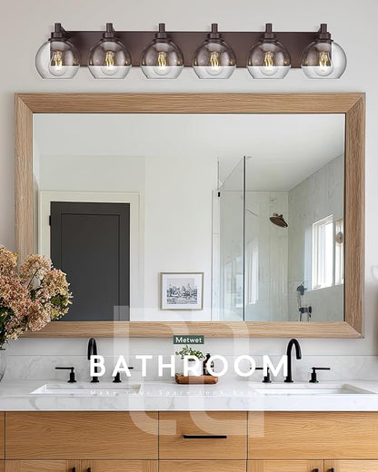 METWET Oil Rubbed Bronze Bathroom Light Fixtures, 6-Light Bathroom Vanity Lights Over Mirror with Globe Clear Glass Shade, 38 Inch Modern Sconces Wall Lighting, VL195-ORB-6